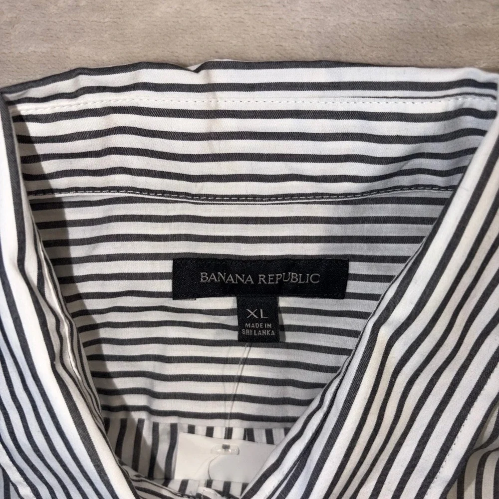 Banana Republic Mens XL Long Sleeve Striped Button Down Shirt Gray White 404236
